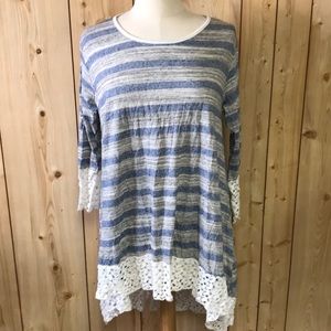 Surrealist lace hi lo striped tunic top NEW